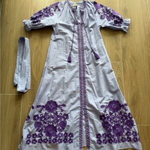 Julia Amory Coatue Lavender Maxi Caftan with Purple Floral Embroidery xs